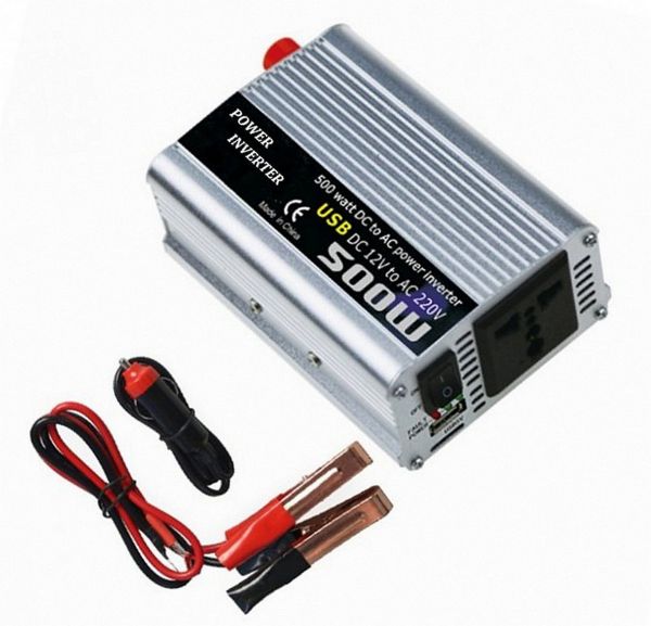 Инвертор автомобильный Power Inverter 500W преобразователь напряжения 12V-220V с 1 USB - Алюминий - 1 розетка - 152х95х55 мм - Серебро