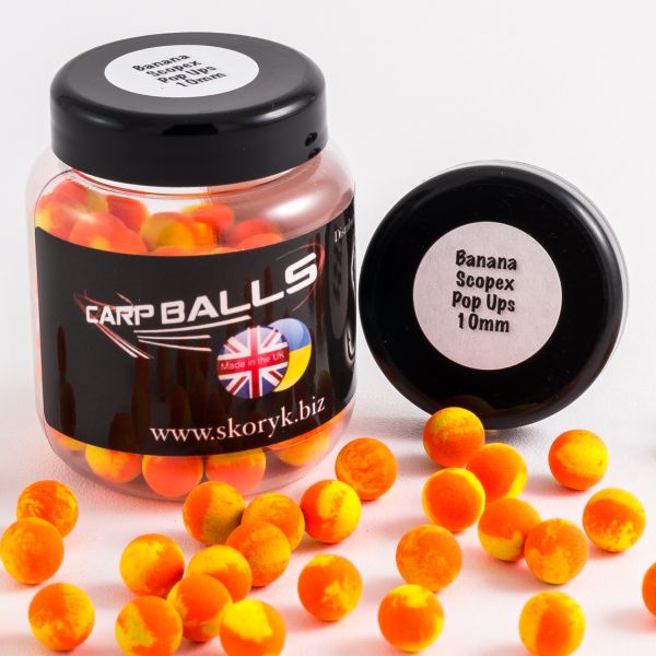 Бойлы Carp Balls Pop Ups - 30 г - Плавающие - Ø10 мм - Banana&Scopex (Банан и скопекс)