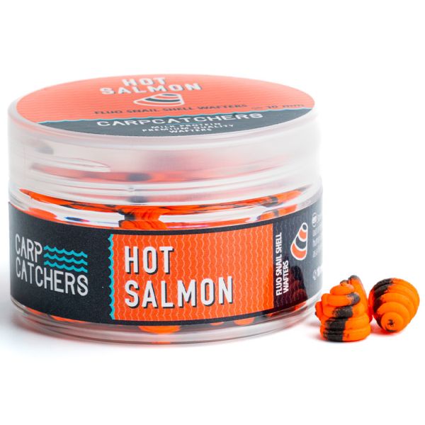 Бойлы Carp Catchers - Hot Salmon - Ø10 мм - Fluo Snail Shell Wafters - Двухцветные