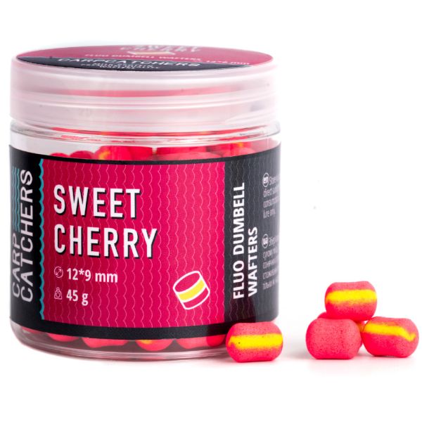 Бойли Carp Catchers - Sweet Cherry - Fluo Dumbell Wafters 12*9 мм - Pink & Yellow stripe - Плаваючі - Двоколірні
