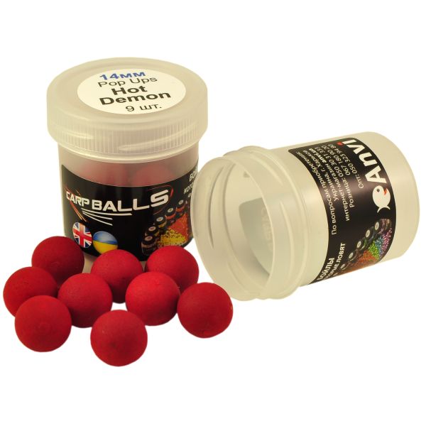 Бойлы CarpBalls Anvi Pop Ups - Пробник - 9 шт - Плавающие - Ø14 мм - Hot Demon