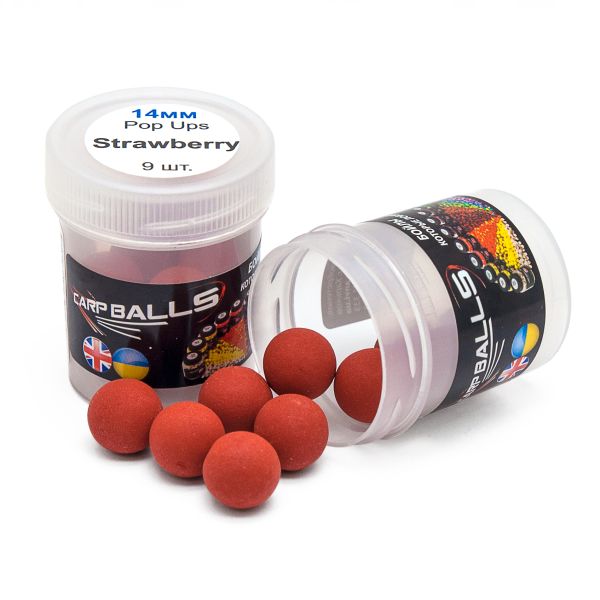 Бойлы CarpBalls Anvi Pop Ups - Пробник - 9 шт - Плавающие - Ø14 мм - Strawberry