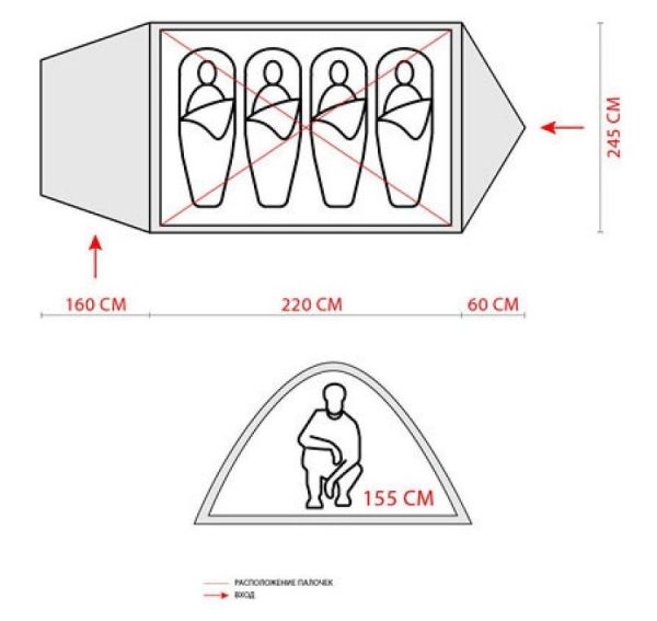 Палатка 4-х местная Green Camp 1009-2 (2 входа)