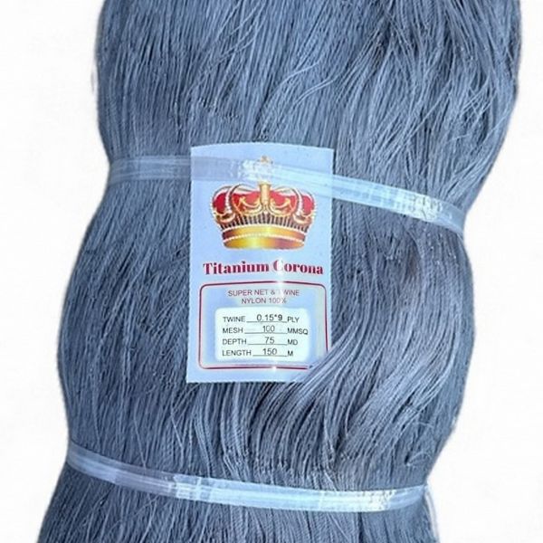 Сетєполотно Titanium Corona - Рибальська лялька - Жилка 0,15 мм*9 - Сірий - Висота 75 вічок - Довжина 150 м