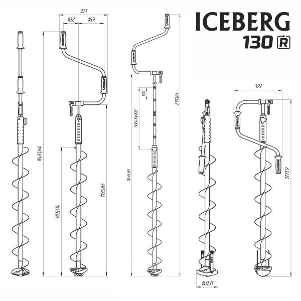 Ледобур Барнаульский ICEBERG-SIBERIA 130R-1600 v3.0 (правое вращение)