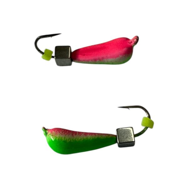 Мормышка Вольфрамовая "Латышка" Грушка - С кубиком серебро - Ø3,3 мм - 0,7 г - Зелено-красный - Латвия