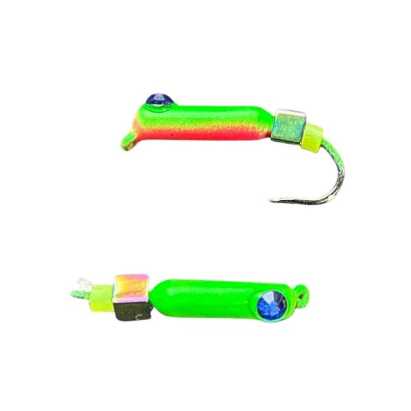 Мормишка Вольфрамова "Латишка" Гвоздик - Котяче око з кубиком хамелеон - Ø2,3 мм - 0,5 г - Зелено-червоне - Латвія