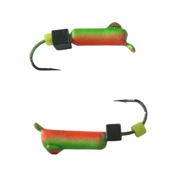 Мормишка Вольфрамова "Латишка" Гвоздик - Котяче око з кубиком блакитний - Ø2,2 мм - 0,5 г - Зелено-червоне - Латвія