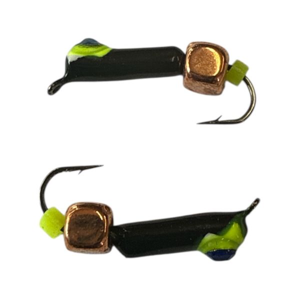 Мормишка Вольфрамова "Латишка" Гвоздик - Котяче око з кубиком мідь - Ø2,2 мм - 0,5 г - Чорно-Зелений - Латвія