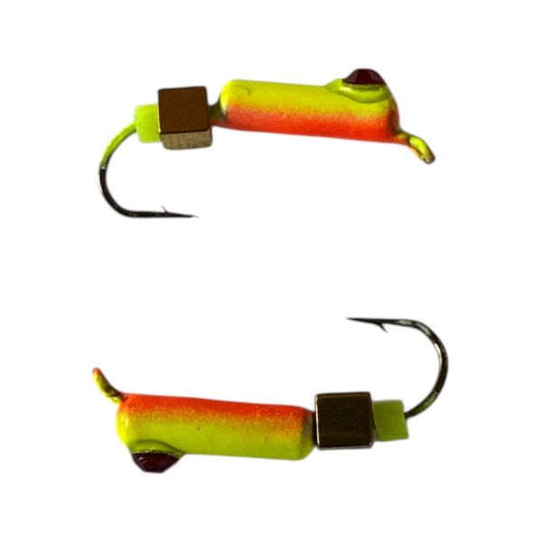 Мормишка Вольфрамова "Латишка" Гвоздик - Котяче око з кубиком золото - Ø2,2 мм - 0,5 г - Жовто-червоне - Латвія