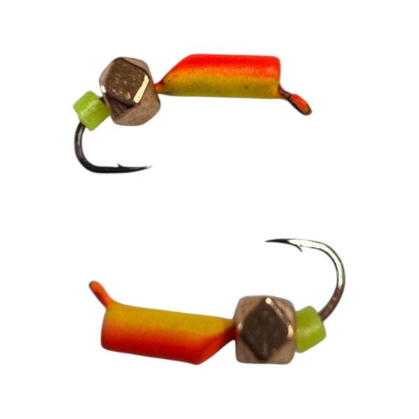 Мормишка Вольфрамова "Латишка" Гвоздик - Міні з кубиком мідь - Ø2 мм - 0,4 г - Червоно-жовтий - Латвія