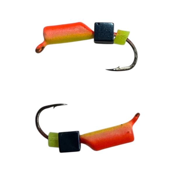 Мормышка Вольфрамовая "Латышка" Гвоздик - Мини с кубиком синий - Ø2 мм - 0,3 г - Красно-желтый - Латвия