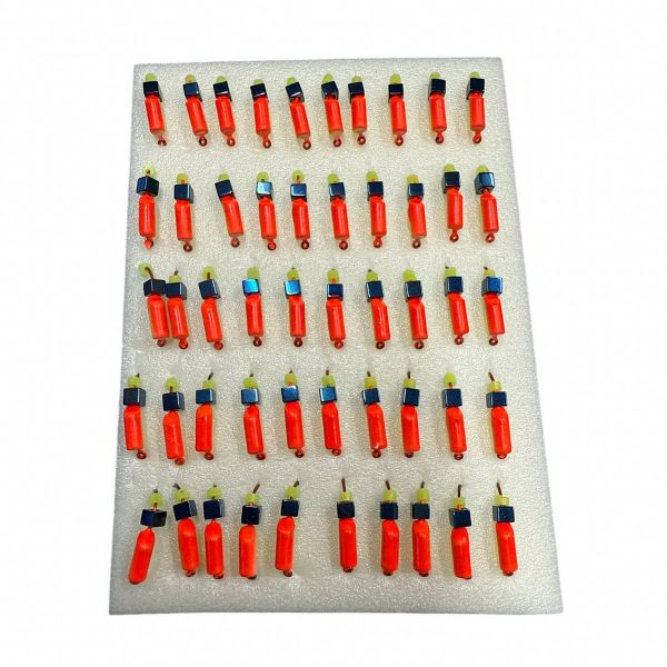 Мормышка Вольфрамовая "Латышка" Гвоздик - Мини с кубиком синий - Ø2 мм - 0,3 г - Красно-желтый - Латвия