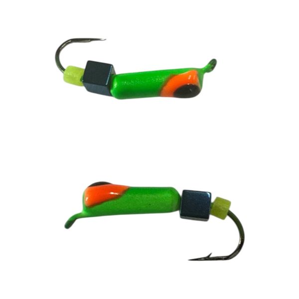 Мормишка Вольфрамова "Латишка" Гвоздик - З кубиком блакитний - Ø2,2 мм - 0,5 г - Зелений з оранжево-чорною точкою - Латвія