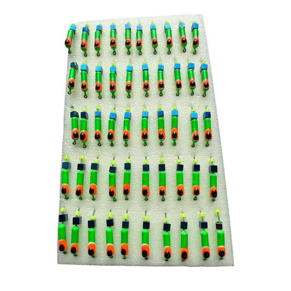 Мормишка Вольфрамова "Латишка" Гвоздик - З кубиком блакитний - Ø2,2 мм - 0,5 г - Зелений з оранжево-чорною точкою - Латвія