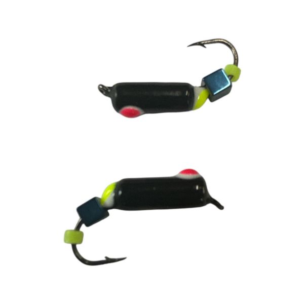 Мормишка Вольфрамова "Латишка" Гвоздик - З кубиком блакитний - Ø3 мм - 1,1 г - Чорний з біло-червоною точкою - Латвія