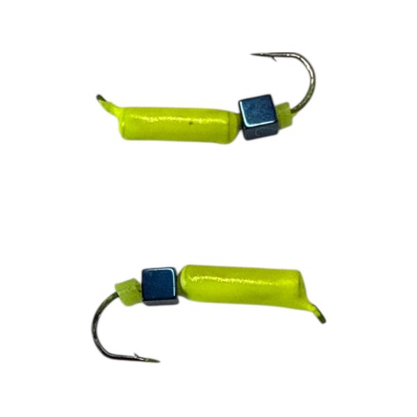 Мормишка Вольфрамова "Латишка" Гвоздик - З кубиком блакитний - Ø2,2 мм - 0,5 г - Жовтий - Латвія