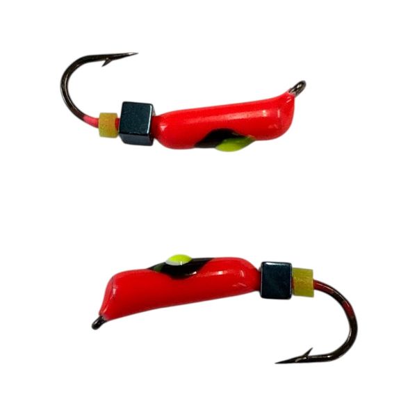 Мормишка Вольфрамова "Латишка" Гвоздик - З кубиком блакитний - Ø2,4 мм - 0,5 г - Червоний із чорно-жовтою точкою - Латвія