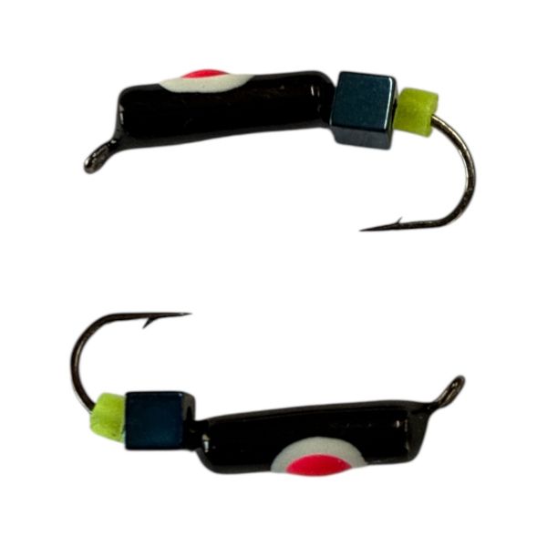 Мормишка Вольфрамова "Латишка" Гвоздик - З кубиком блакитний - Ø2,2 мм - 0,5 г - Чорний з біло-червоною точкою - Латвія