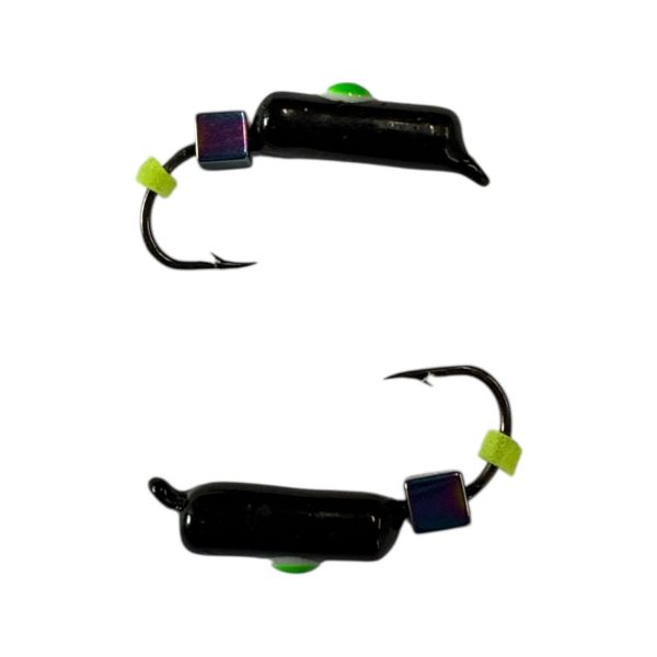 Мормишка Вольфрамова "Латишка" Гвоздик - З кубиком хамелеон - Ø2,7 мм - 0,7 г - Чорний з біло-зеленою точкою - Латвія