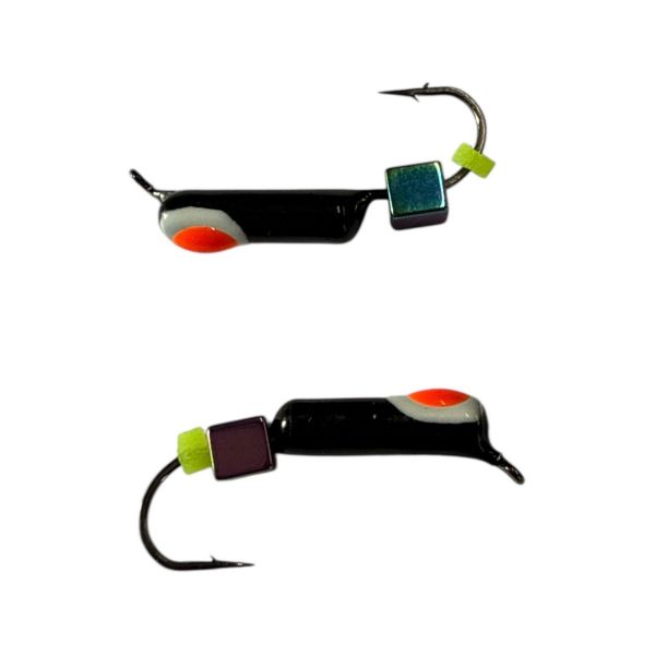 Мормишка Вольфрамова "Латишка" Гвоздик - З кубиком хамелеон - Ø2,2 мм - 0,5 г - Чорний з біло-червоною точкою - Латвія