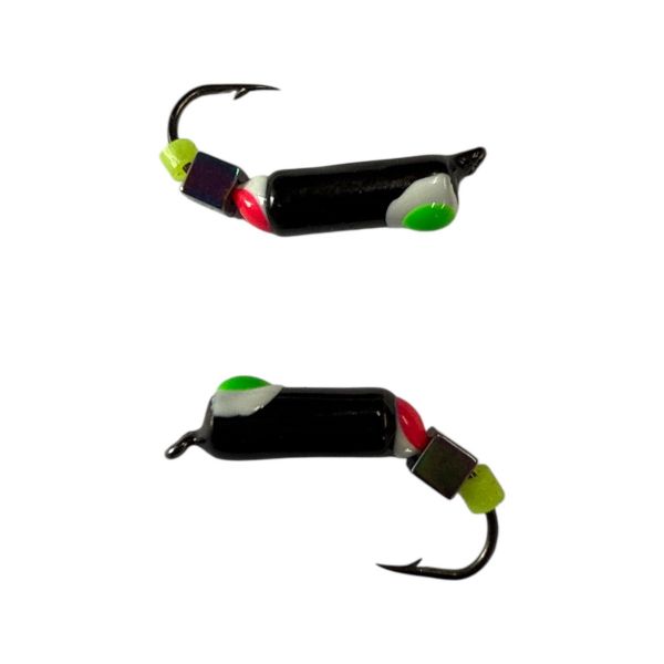 Мормишка Вольфрамова "Латишка" Гвоздик - З кубиком хамелеон - Ø2,9 мм - 0,9 г - Чорний з біло-зеленою точкою - Латвія