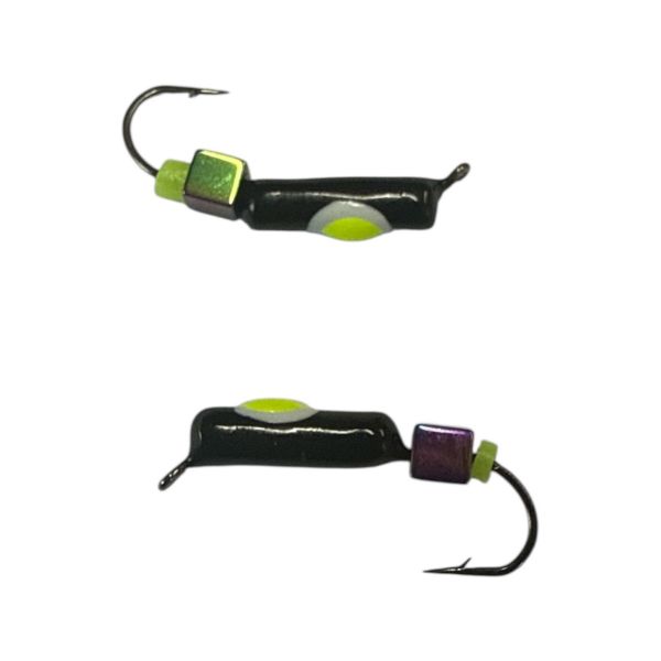 Мормишка Вольфрамова "Латишка" Гвоздик - З кубиком хамелеон - Ø2,2 мм - 0,5 г - Чорний з біло-жовтою точкою - Латвія