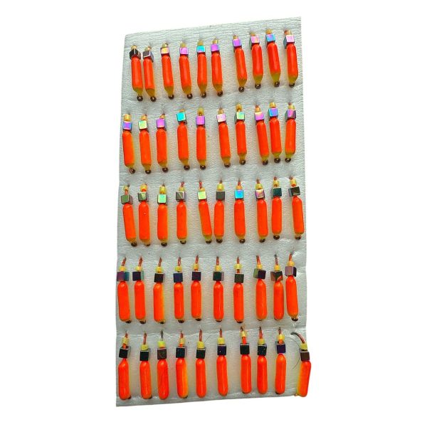 Мормишка Вольфрамова "Латишка" Гвоздик - З кубиком хамелеон - Ø2,5 мм - 0,5 г - Червоно-жовтий - Латвія