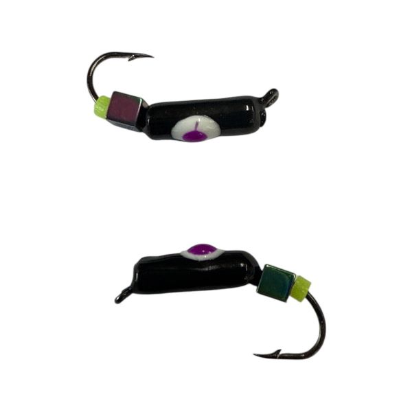 Мормишка Вольфрамова "Латишка" Гвоздик - З кубиком хамелеон - Ø2,7 мм - 0,7 г - Чорний з біло-фіолетовою точкою - Латвія