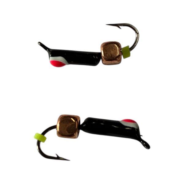 Мормишка Вольфрамова "Латишка" Гвоздик - З кубиком мідь - Ø2,4 мм - 0,5 г - Чорний з біло-червоною точкою - Латвія