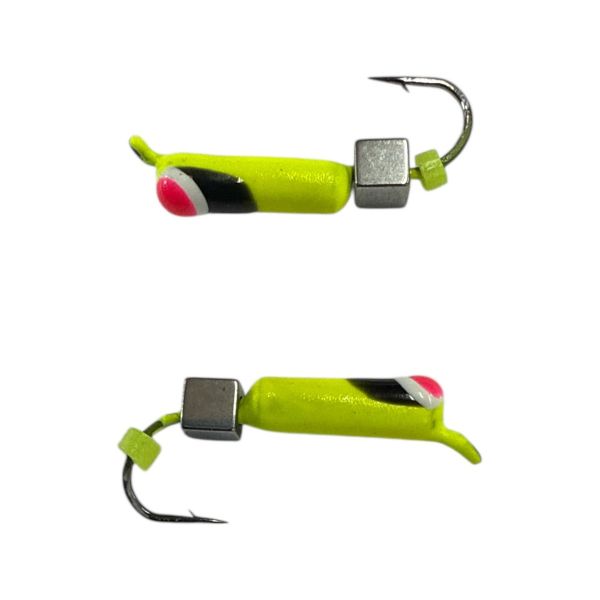 Мормишка Вольфрамова "Латишка" Гвоздик - З кубиком срібло - Ø2,2 мм - 0,5 г - Жовтий з чорно-біло-червоною точкою - Латвія