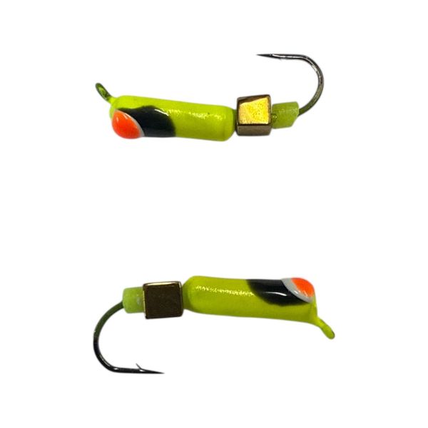 Мормишка Вольфрамова "Латишка" Гвоздик - З кубиком золото - Ø2,3 мм - 0,5 г - Жовтий з чорно-біло-червоною точкою - Латвія