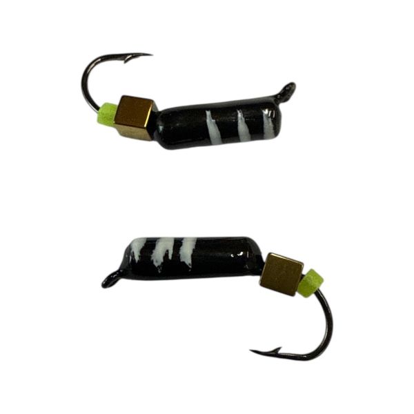 Мормишка Вольфрамова "Латишка" Гвоздик - З кубиком золото - Ø2,7 мм - 0,7 г - Чорний з білими смужками - Латвія