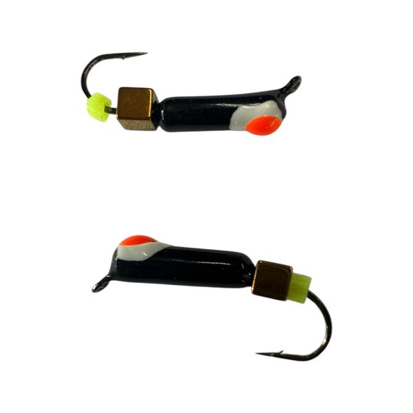 Мормишка Вольфрамова "Латишка" Гвоздик - З кубиком золото - Ø2,2 мм - 0,5 г - Чорний з біло-червоною точкою - Латвія