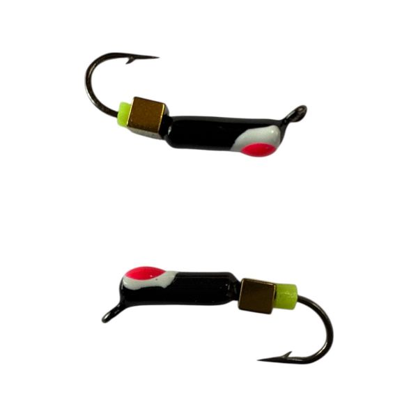 Мормишка Вольфрамова "Латишка" Гвоздик - З кубиком золото - Ø2,2 мм - 0,5 г - Чорний з біло-червоною крапкою - Латвія