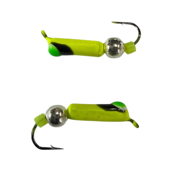 Мормишка Вольфрамова "Латишка" Гвоздик - З кулькою срібло - Ø2,3 мм - 0,5 г - Жовтий із чорно-зеленою точкою - Латвія