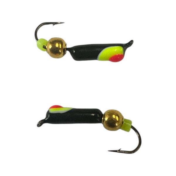 Мормишка Вольфрамова "Латишка" Гвоздик - З кулькою золото - Ø2,2 мм - 0,5 г - Чорний з жовто-червоною точкою - Латвія