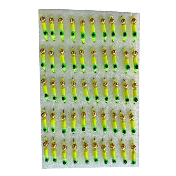 Мормишка Вольфрамова "Латишка" Гвоздик - З кулькою золото - Ø2,4 мм - 0,5 г - Жовтий із зелено-чорною крапкою - Латвія