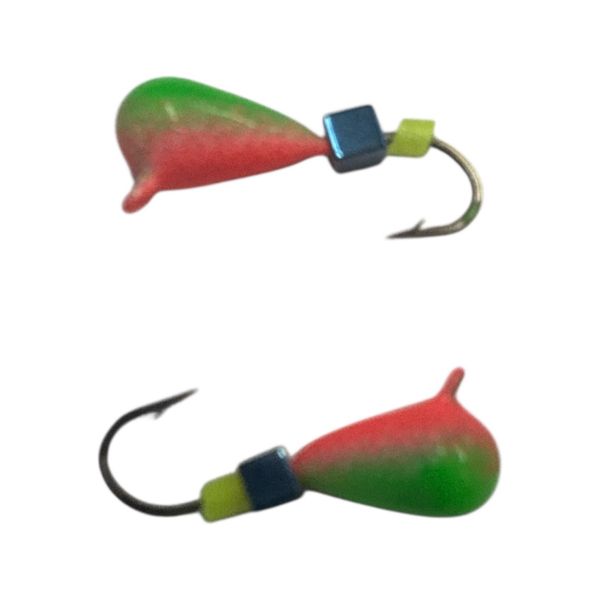 Мормышка Вольфрамовая "Латышка" Капля - С кубиком голубой - Ø4,2 мм - 1 г - Зелено-красный - Латвия