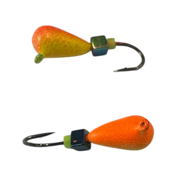 Мормышка Вольфрамовая "Латышка" Капля - С кубиком хамелеон - Ø3,7 мм - 1,1 г - Красно-желтый - Латвия