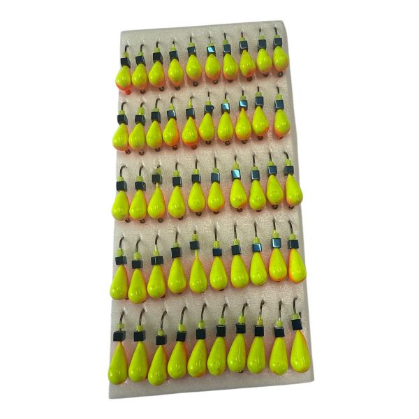 Мормышка Вольфрамовая "Латышка" Капля - С кубиком хамелеон - Ø3,7 мм - 1,1 г - Красно-желтый - Латвия