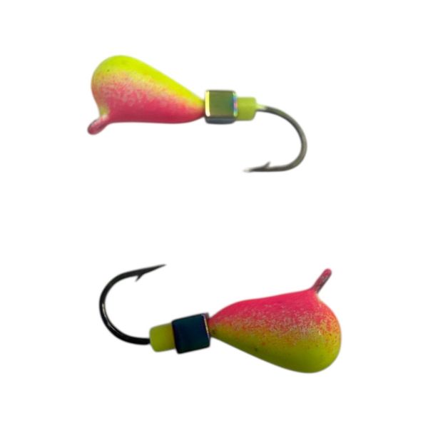 Мормышка Вольфрамовая "Латышка" Капля - С кубиком хамелеон - Ø4,1 мм - 0,8 г - Желто-розовый - Латвия