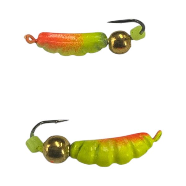 Мормышка Вольфрамовая "Латышка" Личинка опарыша - С шариком золото - Ø2,6 мм - 0,6 г - Салатово-красный - Латвия