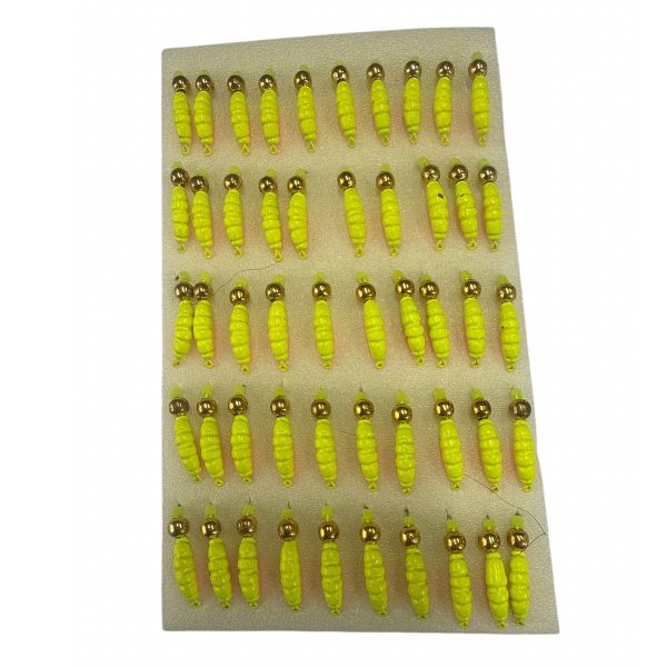 Мормышка Вольфрамовая "Латышка" Личинка опарыша - С шариком золото - Ø2,6 мм - 0,6 г - Салатово-красный - Латвия