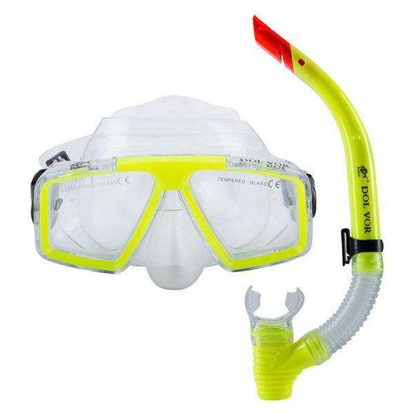 Комплект Dolvor: Маска для плавання M4204P + Трубка SN07P - Лимонний (Neon Yellow)
