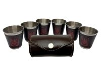 Набір чарок із нержавіючої сталі обтягнутих шкірою Україна JB-01 - 6 шт. x 75 мл - У шкіряному чохлі - Китай