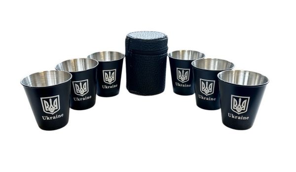 Набор стопок обтянутых кожей "Украина" - PM-20-6 - В кожаном чехле - 6 шт.