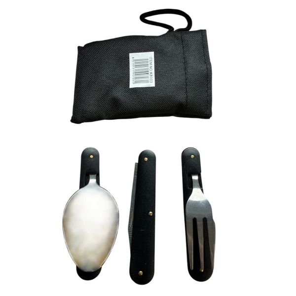 Набор туристический Traveler 3в1 (ложка, вилка, нож) - 8003 - Металический - Чёрный