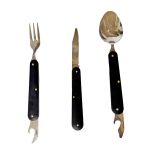 Набір туристичний Traveler 3в1 (ложка, вилка, ніж) - 8003 - Металевий - Чорний