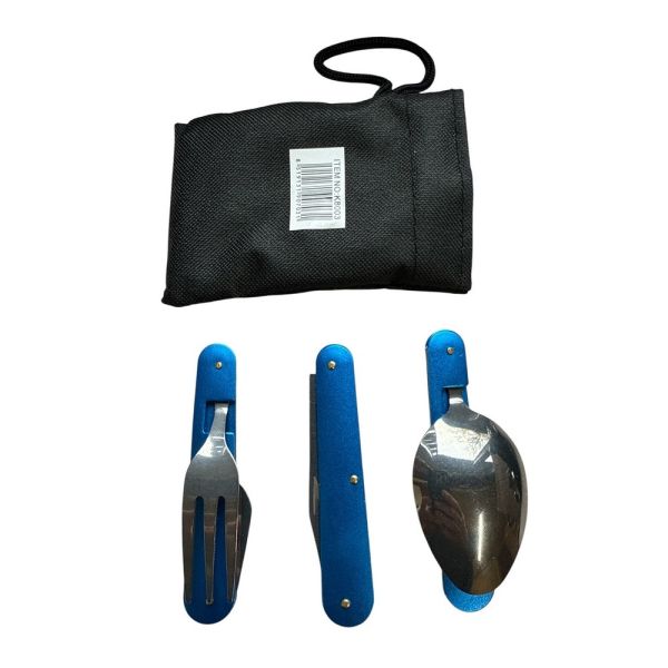 Набор туристический Traveler 3в1 (ложка, вилка, нож) - 8003 - Металический - Синий